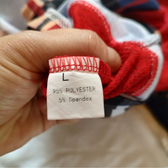 All In One Red Plaid Sweater Tunic Dress Suede Sleeve Patches. Size L - Picture 5 of 5